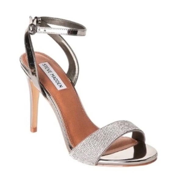 Steve Madden Shoes - Steve Madden Ritter Silver Rhinestone Ankle Strap Heeled Sandals 7M